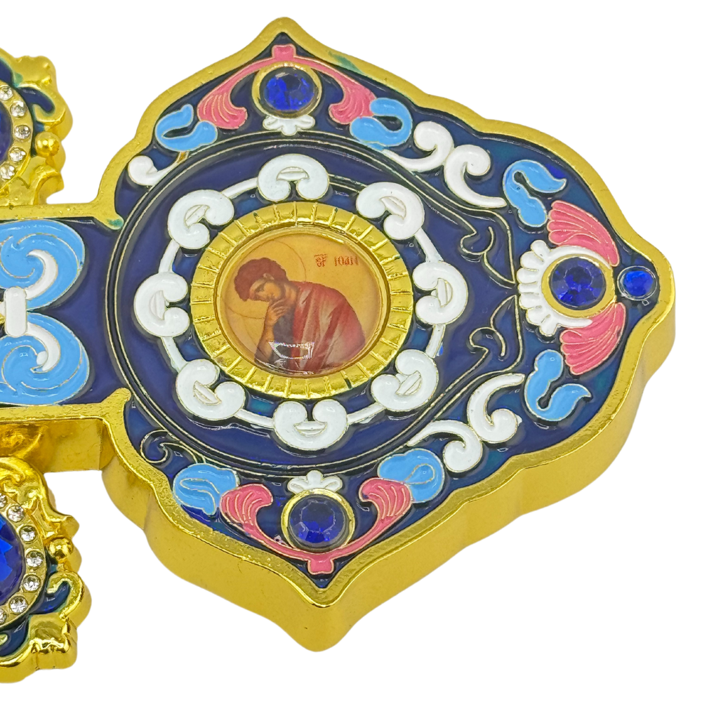 Orthodox Altar Cross In Gilding With Colored Enamel (Stand Optional) Orthodox Altar Cross In Gilding With Colored Enamel (Stand Optional)